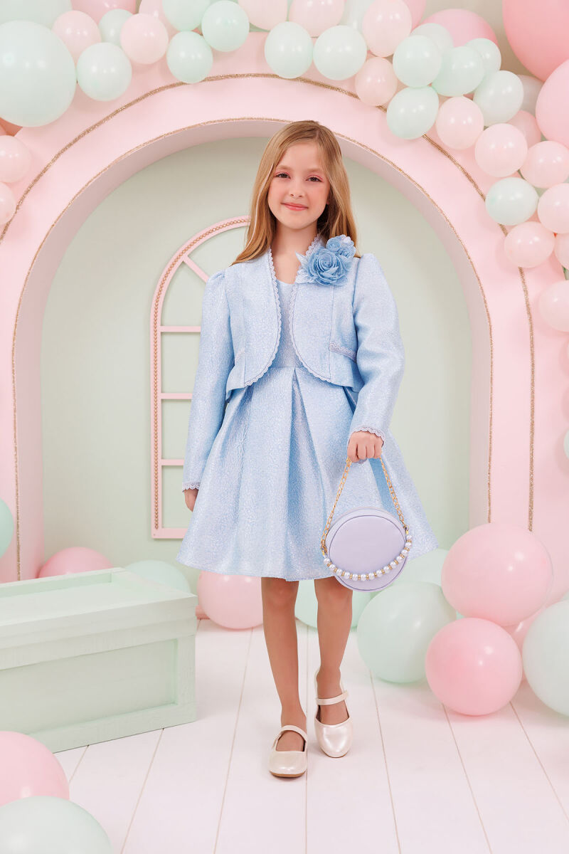 Blue Girls Set with Bolero and Matching Bag 3-7 AGE 35350PR - 2