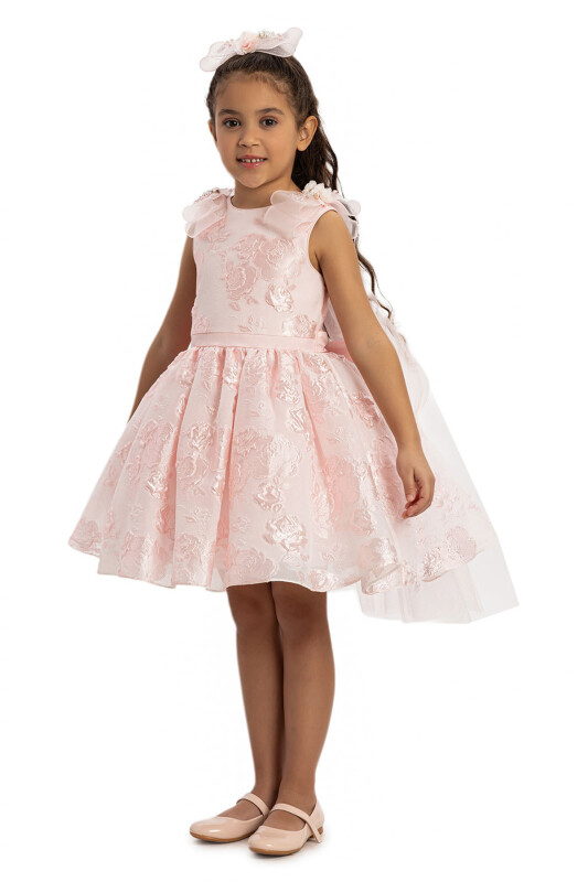 Powder Jacquard Dress with Tulle Cape 3-7 AGE 35207PR - 5