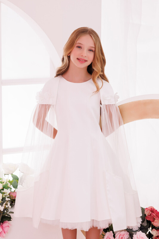 Ecru Girls Dress with Removable Cape 8-14 AGE 35080PR 