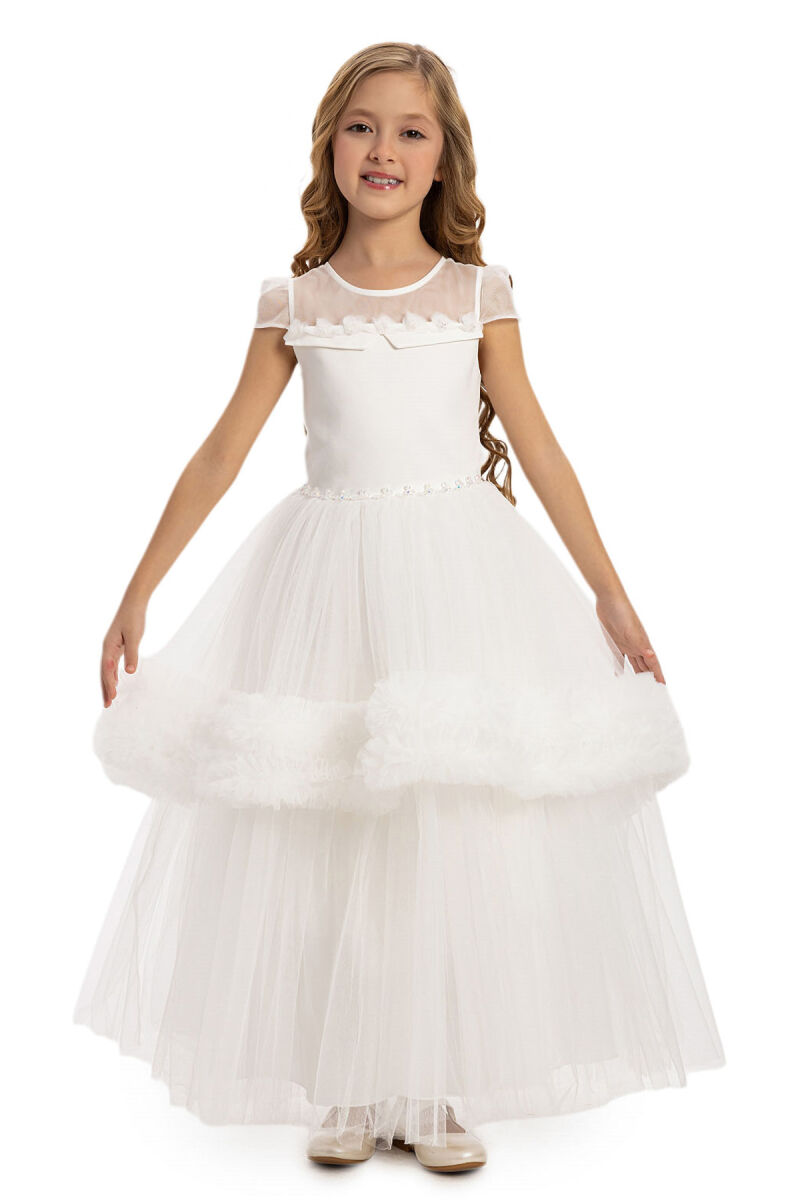 Ecru Girls Tulle Dress 3-7 AGE 35096PR - 1