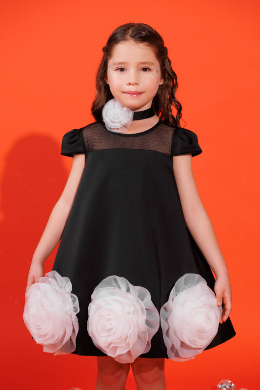 Black Dress with Flower Choker 3-7 AGE 35113PR 