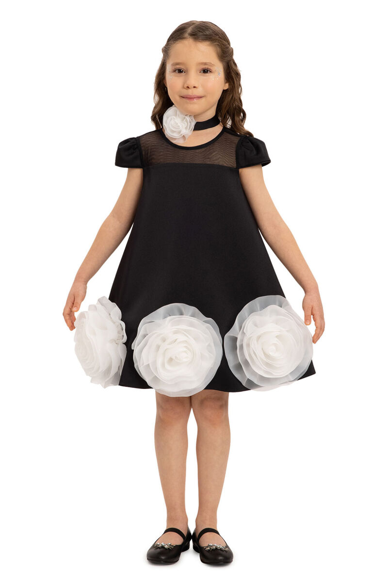 Black Dress with Flower Choker 3-7 AGE 35113PR - 3