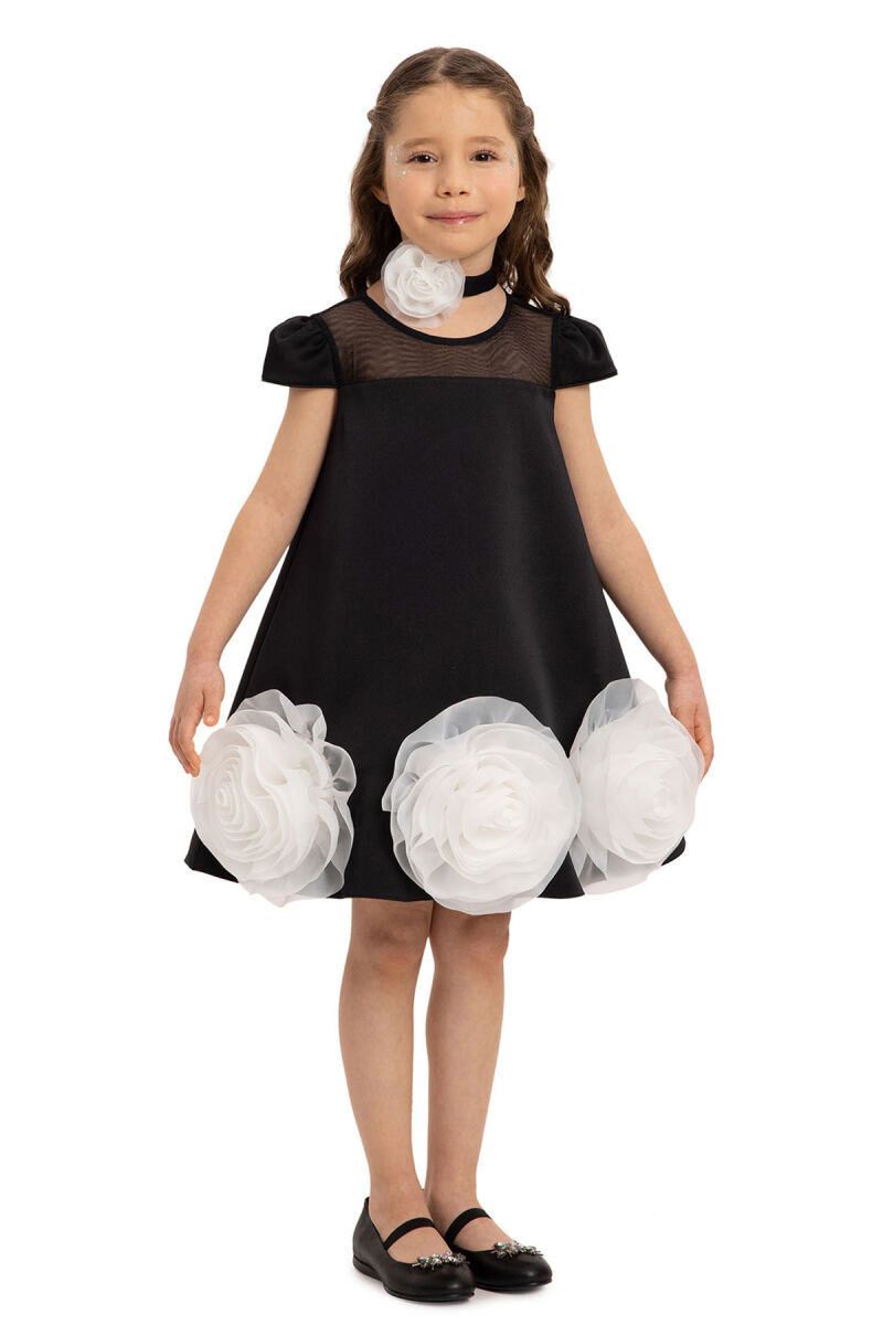 Black Dress with Flower Choker 3-7 AGE 35113PR - 4