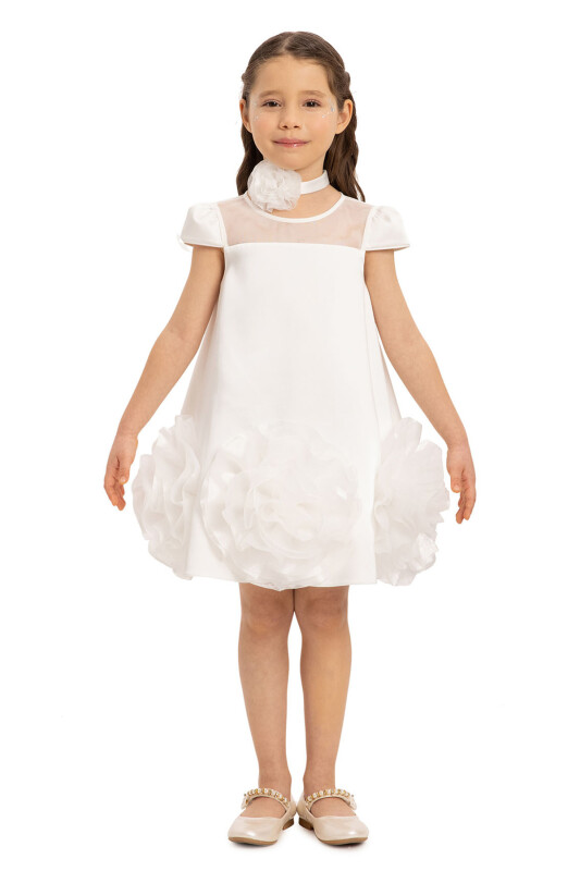 Ecru Dress with Flower Choker 3-7 AGE 35113PR - 4