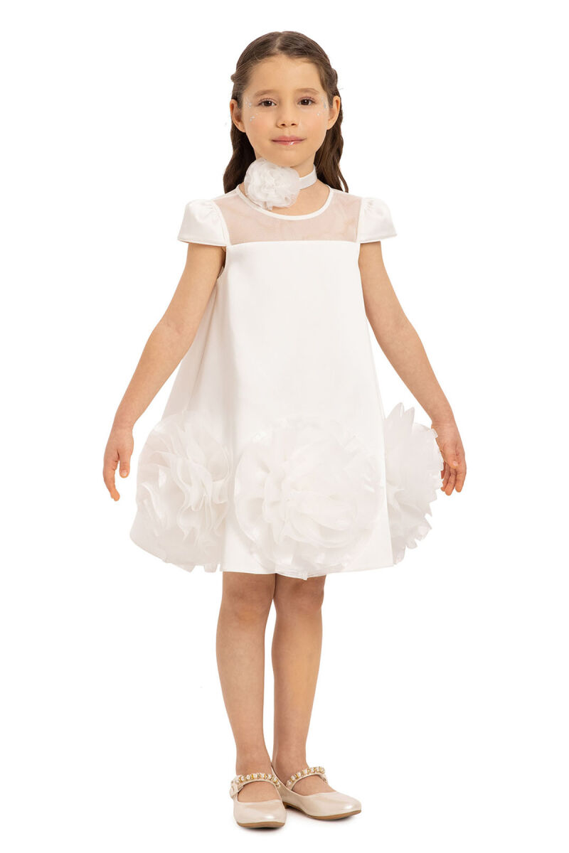 Ecru Dress with Flower Choker 3-7 AGE 35113PR - 5