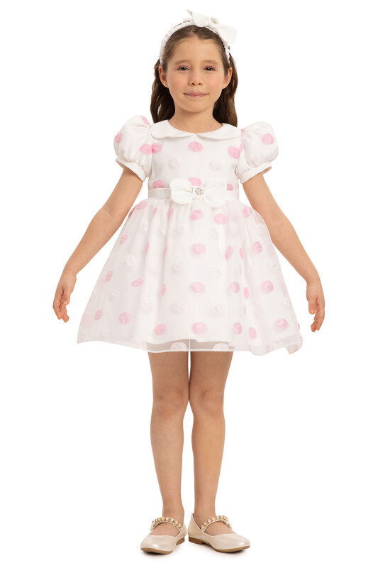 Powder Polka Dot Baby Dress with Hair Accessory 6-24 MONTH 35420PR 