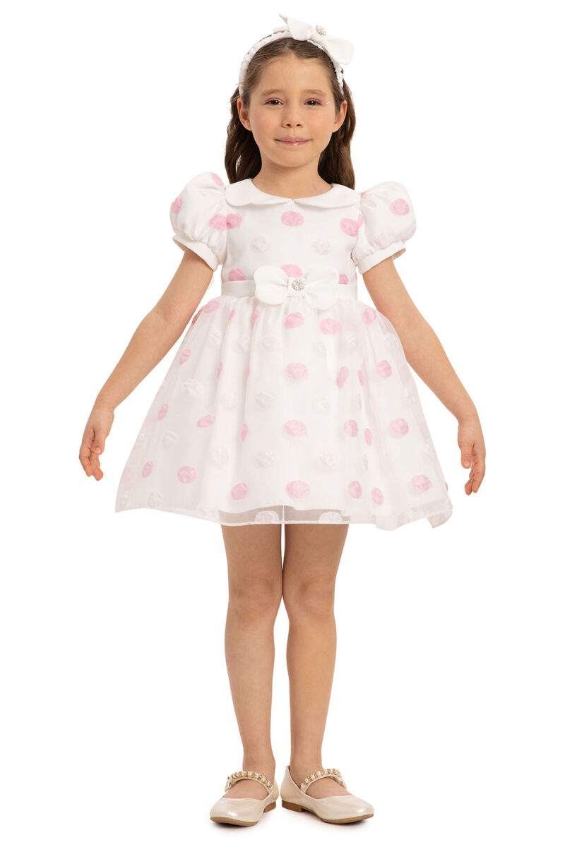 Powder Polka Dot Baby Dress with Hair Accessory 6-24 MONTH 35420PR - 1