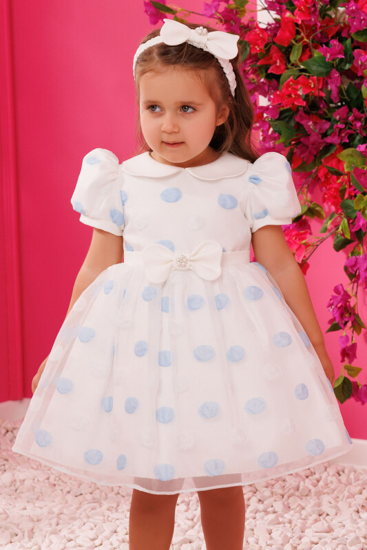 Blue Polka Dot Baby Dress with Hair Accessory 6-24 MONTH 35420PR 