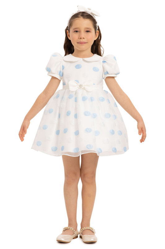 Blue Polka Dot Baby Dress with Hair Accessory 6-24 MONTH 35420PR - 3