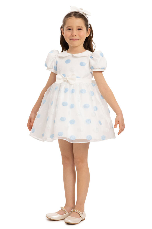 Blue Polka Dot Baby Dress with Hair Accessory 6-24 MONTH 35420PR - 4