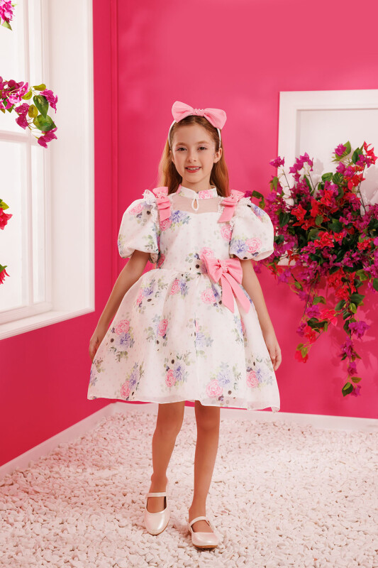 Powder Floral Dress with Hair Accessory 3-7 AGE 35427PR - 2