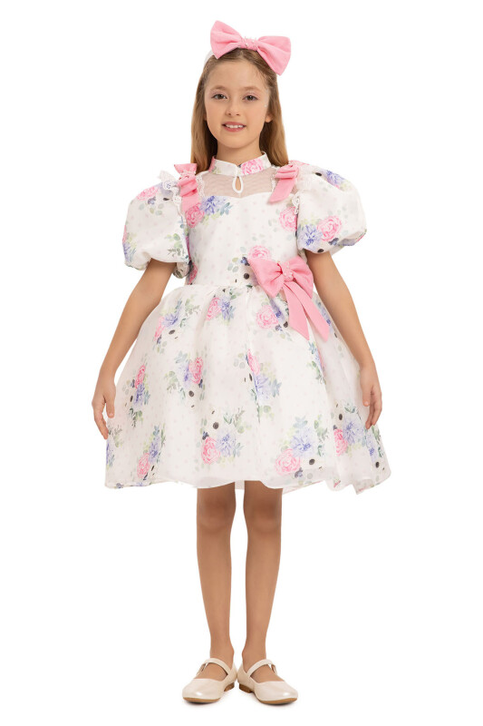 Powder Floral Dress with Hair Accessory 3-7 AGE 35427PR - 4