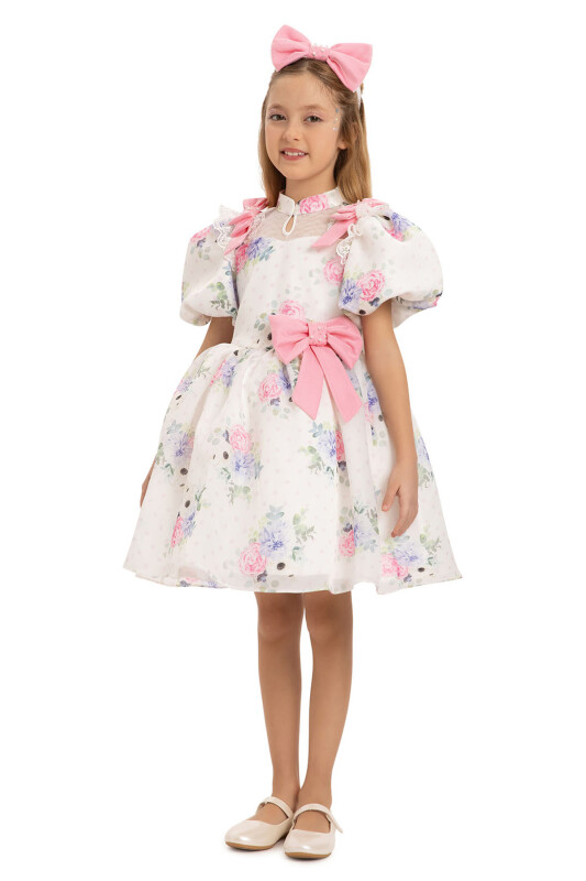 Powder Floral Dress with Hair Accessory 3-7 AGE 35427PR - 5