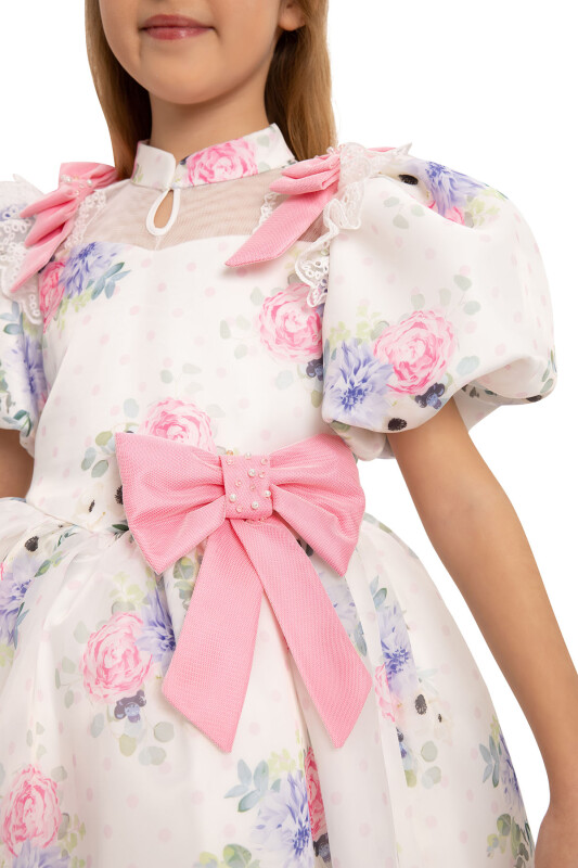 Powder Floral Dress with Hair Accessory 3-7 AGE 35427PR - 6