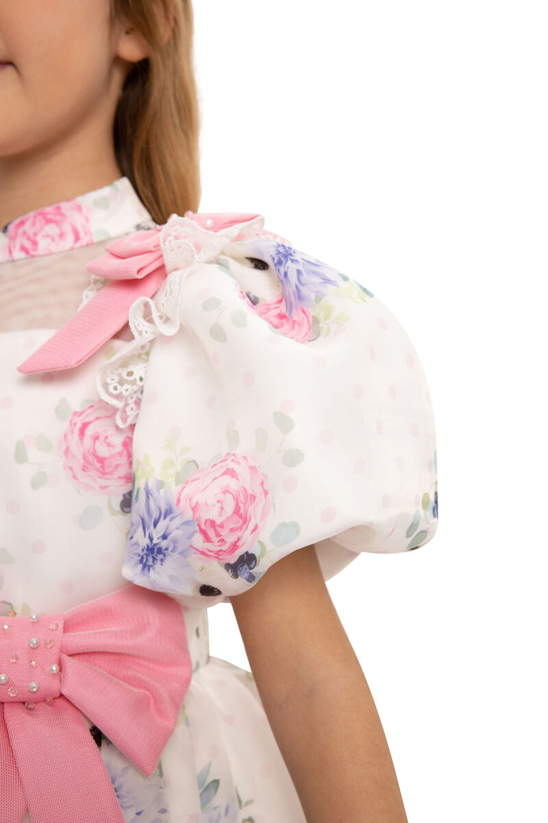 Powder Floral Dress with Hair Accessory 3-7 AGE 35427PR - 7