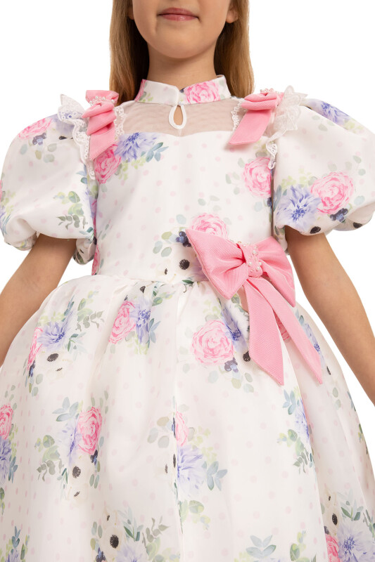 Powder Floral Dress with Hair Accessory 3-7 AGE 35427PR - 8