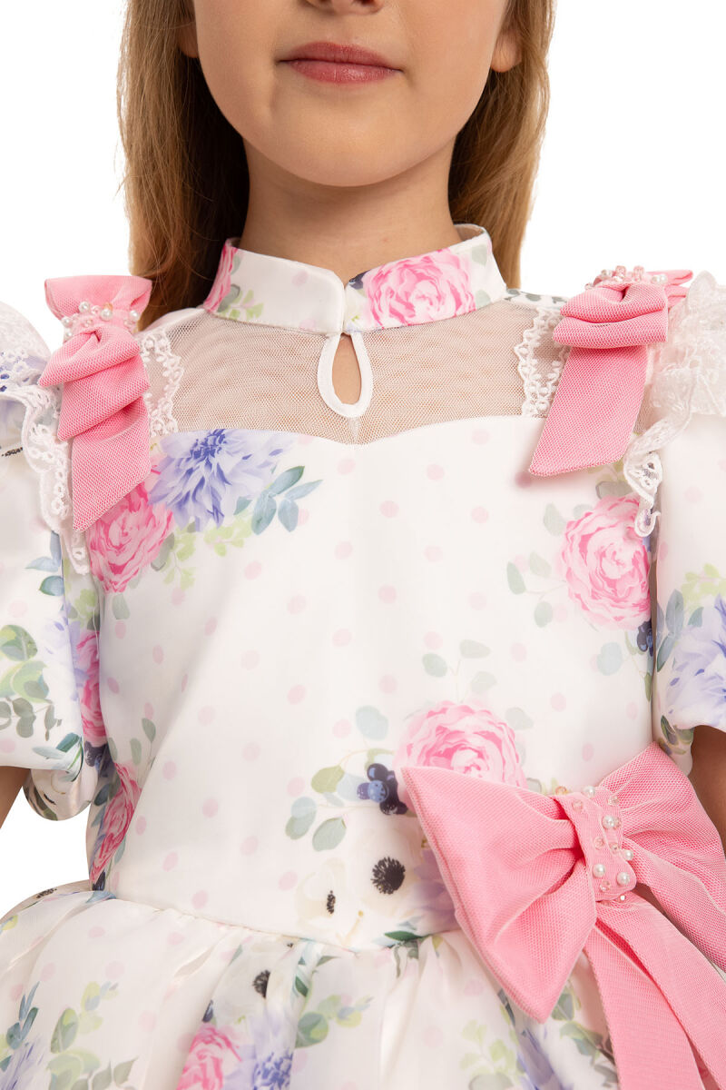 Powder Floral Dress with Hair Accessory 3-7 AGE 35427PR - 10