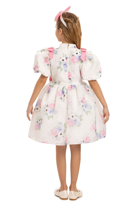 Powder Floral Dress with Hair Accessory 3-7 AGE 35427PR - 12