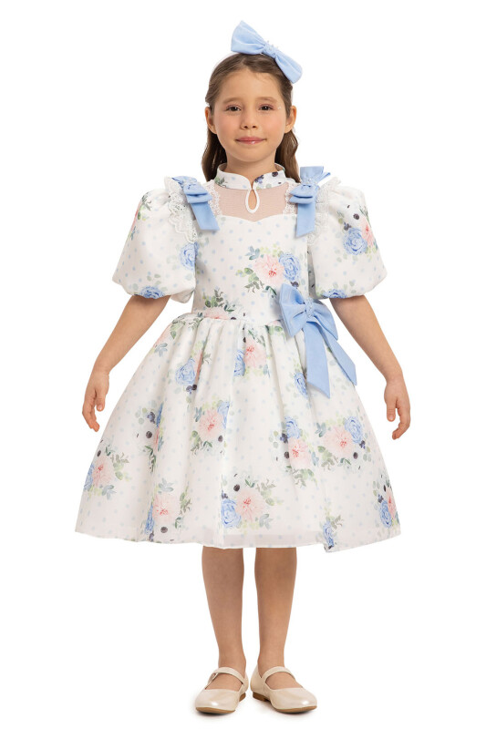 Blue Floral Dress with Hair Accessory 3-7 AGE 35427PR - 3