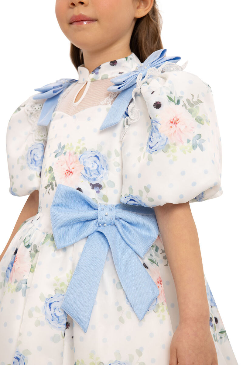 Blue Floral Dress with Hair Accessory 3-7 AGE 35427PR - 5