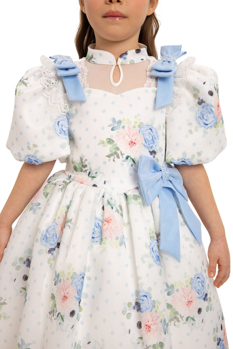 Blue Floral Dress with Hair Accessory 3-7 AGE 35427PR - 7