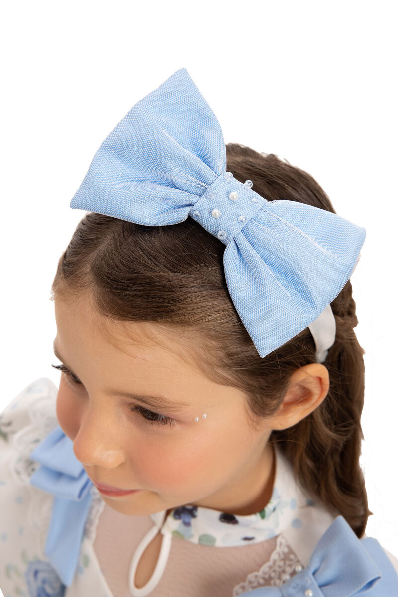 Blue Floral Dress with Hair Accessory 3-7 AGE 35427PR - 10