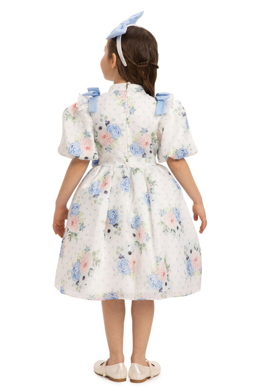 Blue Floral Dress with Hair Accessory 3-7 AGE 35427PR - 11