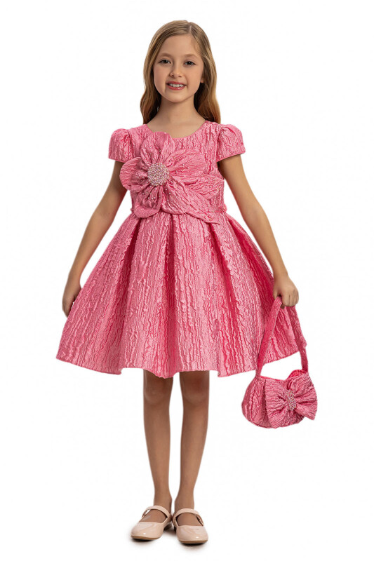 Pink Textured Dress with Matching Bag 3-7 AGE 35443PR 