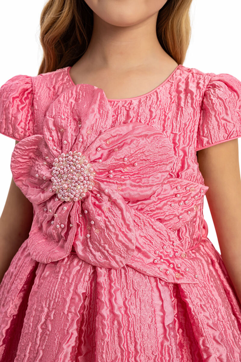 Pink Textured Dress with Matching Bag 3-7 AGE 35443PR - 3