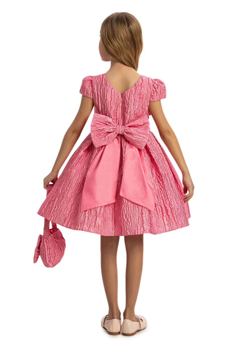 Pink Textured Dress with Matching Bag 3-7 AGE 35443PR - 5