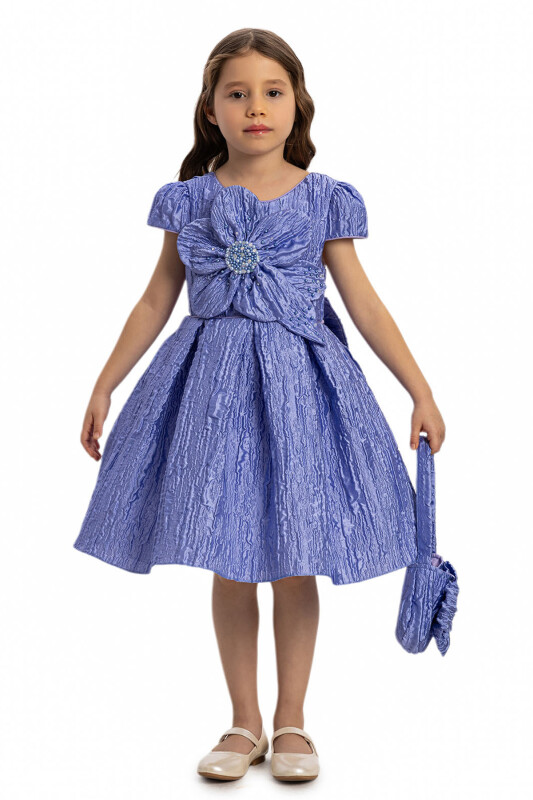 Purple Textured Dress with Matching Bag 3-7 AGE 35443PR 