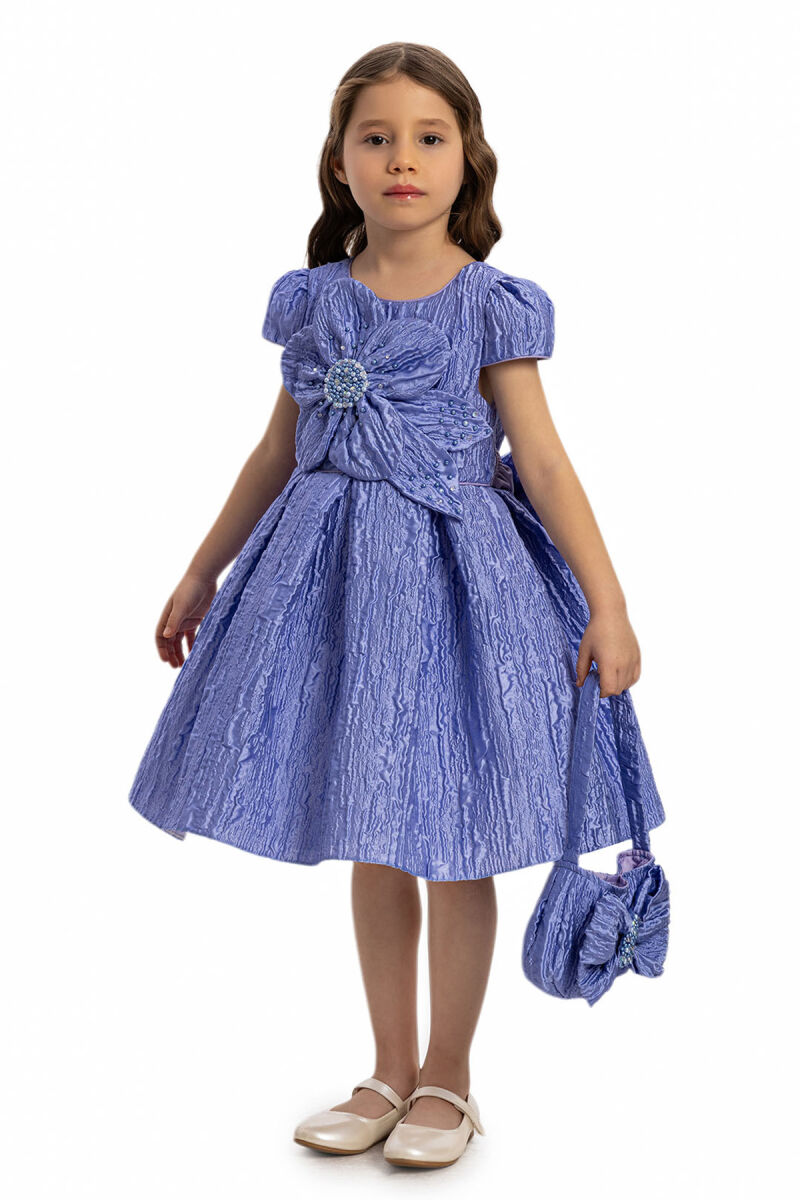 Purple Textured Dress with Matching Bag 3-7 AGE 35443PR - 2