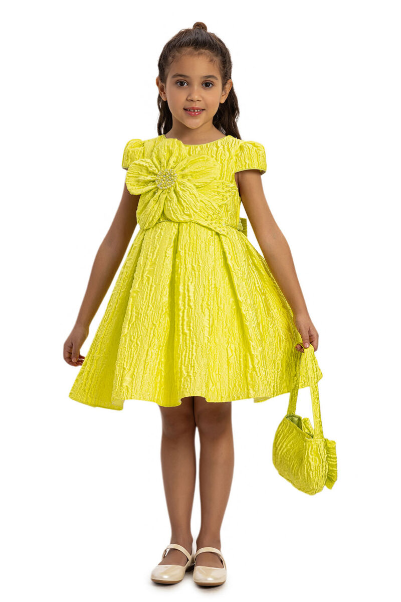 Green Textured Dress with Matching Bag 3-7 AGE 35443PR - 4