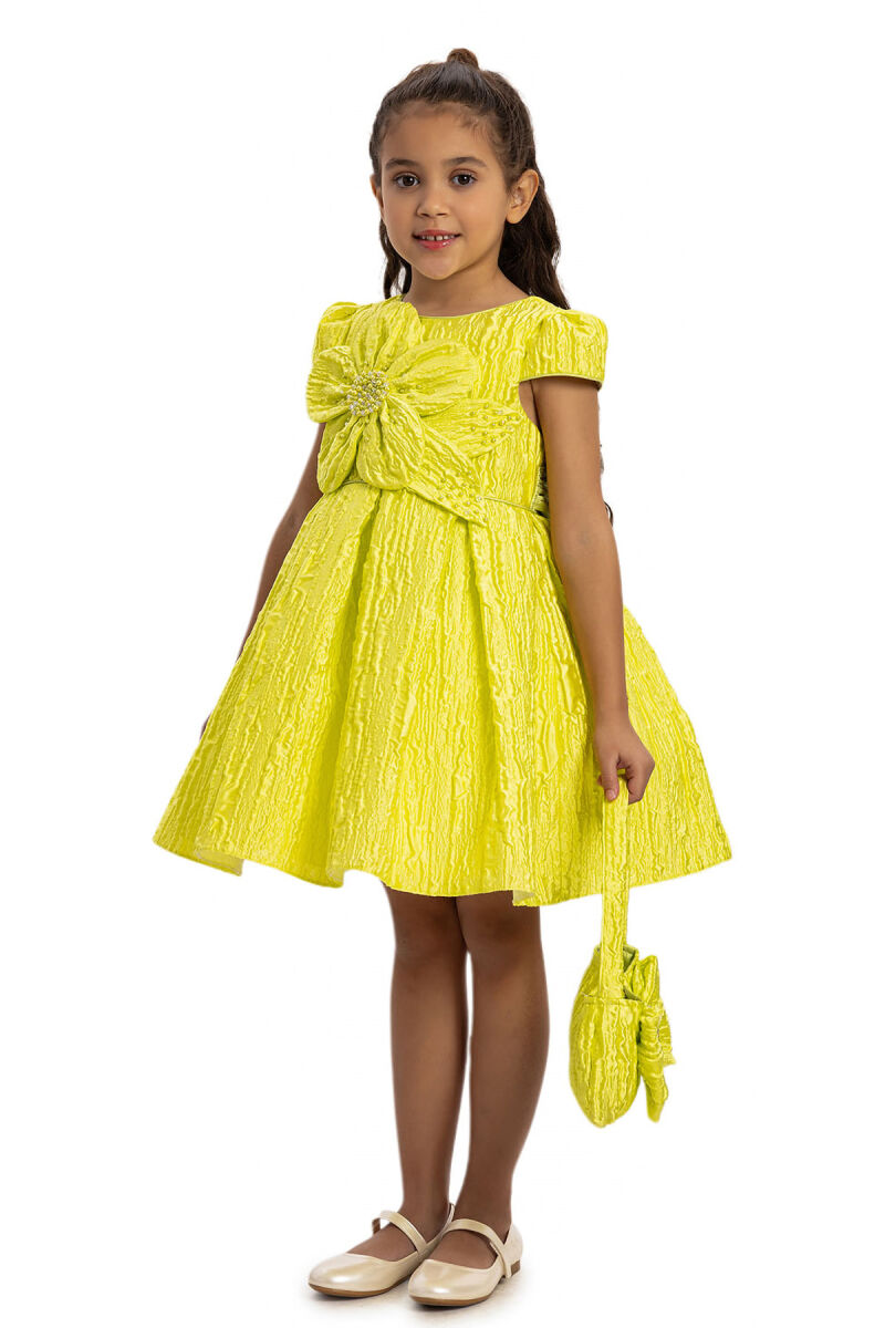 Green Textured Dress with Matching Bag 3-7 AGE 35443PR - 5