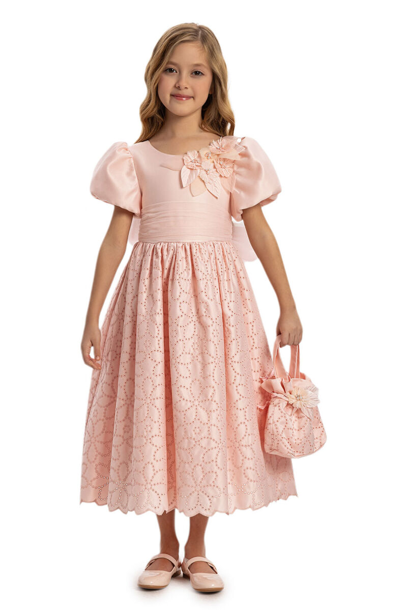 Powder Midi Dress with Matching Bag 3-7 AGE 35335PR - 1